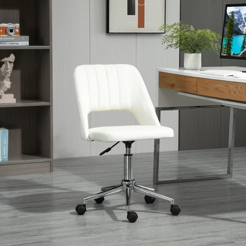 Vinsetto kantoorstoel draaistoel bureaustoel in hoogte verstelbaar 360° draaibaar schelpvorm met naadlijn design schuimstof fluweelzacht polyester beige 49 x 54 x 79-91 cm