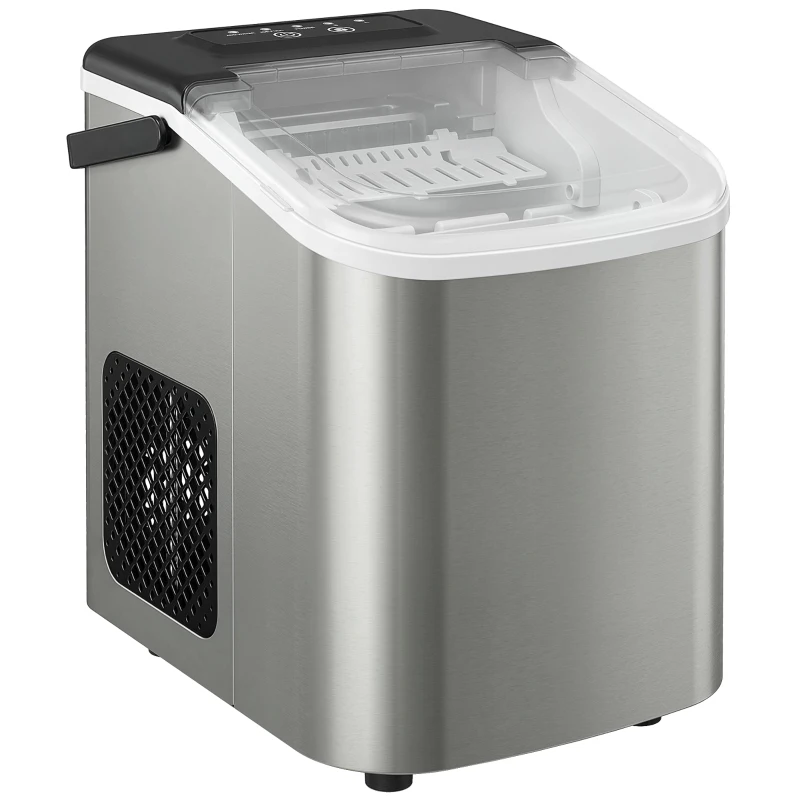 HOMCOM Machine à glaçons, 12kg en 24h, 9 glaçons en 7 minutes, ice maker portable avec fonction autonettoyante, argent