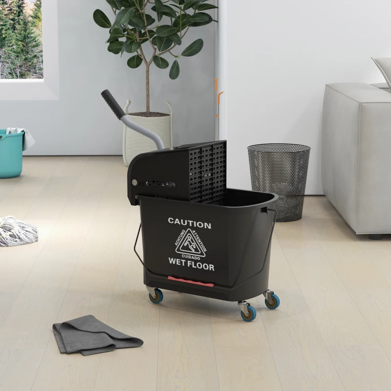 HOMCOM Chariot de nettoyage lavage seau de ménage 20 L avec essoreur et séparateur eau sale propre noir 60L x 27l x 70,5H cm