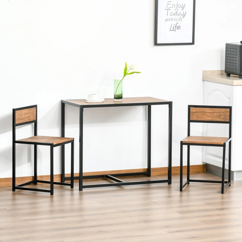 HOMCOM 3-delige Bartafelset Hoge tafelset 3-delig, 2 stoelen, 1 tafel, 90 cm x 47 cm x 76 cm, Bruin + Zwart