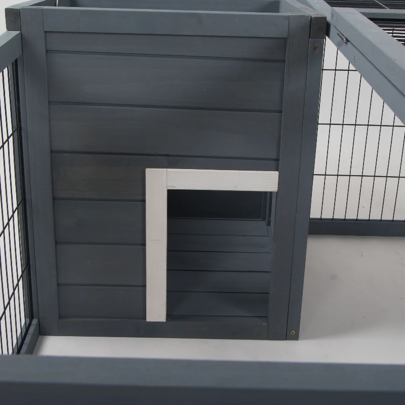PawHut Rabbit Hutch Outdoor, Guinea Pig House, Bunny Run Cage with Openable Top for 1-2 Rabbits, 123 x 120 x 52cm, Grey