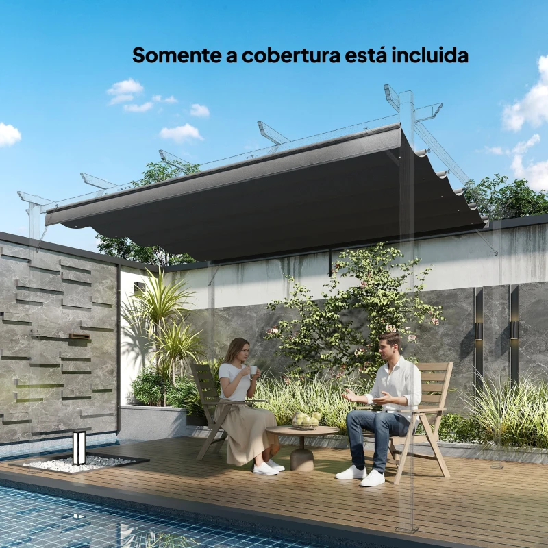 Outsunny Cobertura para Pérgola 3,5x2,5 m Teto de Substituição Retrátil para Pérgola com 10 Orifícios de Drenagem Cinza Escuro