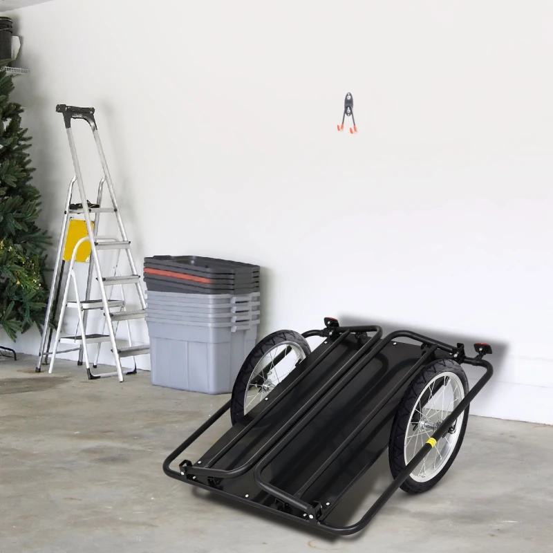 HOMCOM Reboque de Carga para Bicicleta Carrinho Dobrável para Bicicleta com 2 Rodas Refletores Carga 40 kg 155x71,5x77 cm Preto
