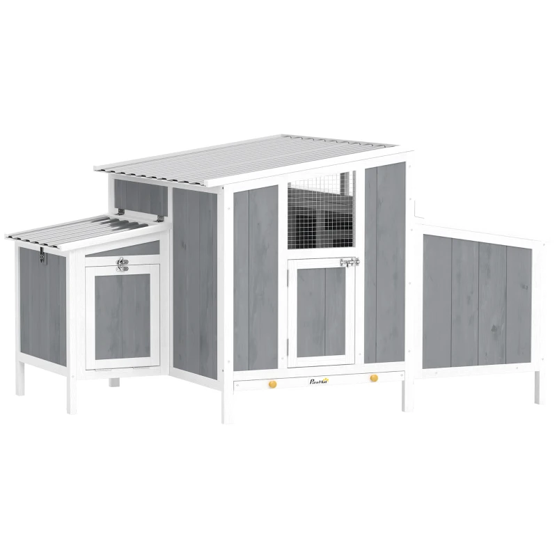 PawHut Poulailler en bois avec porte verrouillable pondoir toit imperméable en PET pour 3-4 poules, 145x90x92 cm Gris