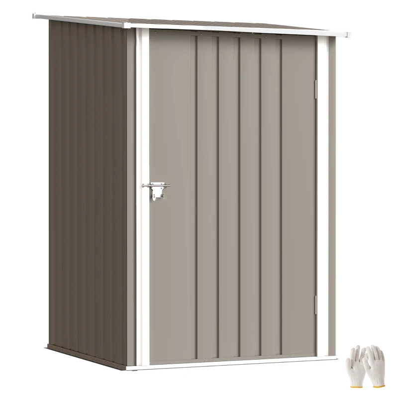 Outsunny Magazie pentru Unelte 0,92m² din Oțel Galvanizat cu Acoperiș Înclinat și Lacăt, 100x103x160 cm, Maro