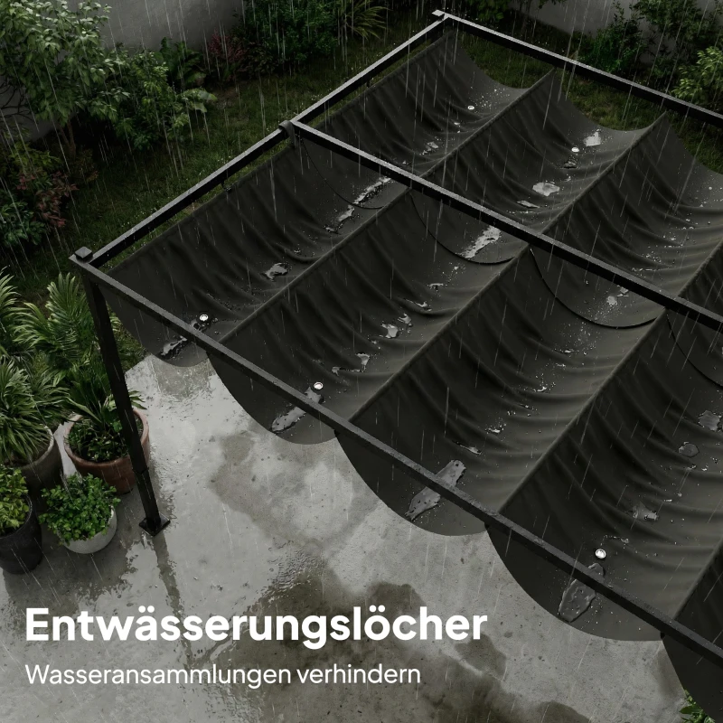 Outsunny Pergola 3,87 x 2,97 m Terrassenüberdachung mit Schiebedach, 2 Sichtschutz, UV 50+ Dunkelgrau