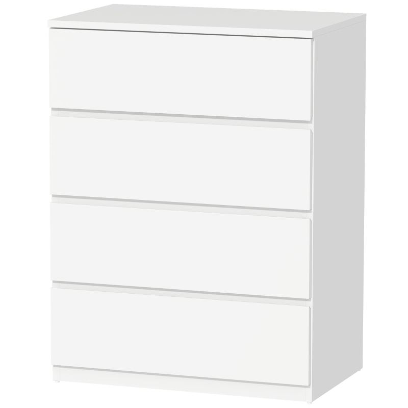 HOMCOM Comodă cu 4 Sertare din PAL cu Șine Metalice și Margini Înclinate, 60x40x80 cm, Alb(m-10)