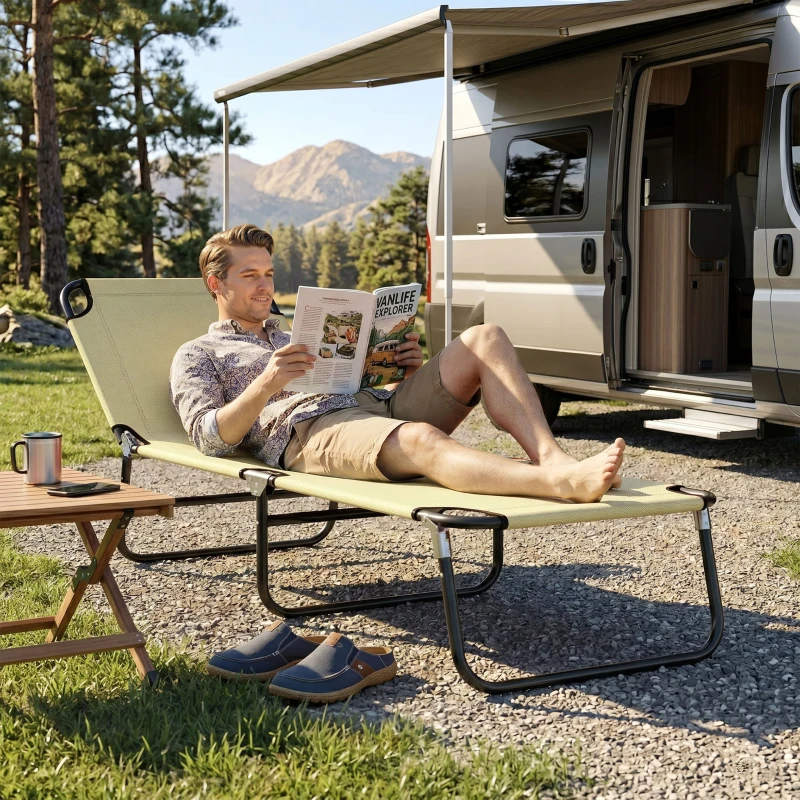 Outsunny Șezlong de Grădină cu Spătar Reglabil în 5 Poziții, din Oțel și Țesătură Oxford, 188x56x28 cm, Bej