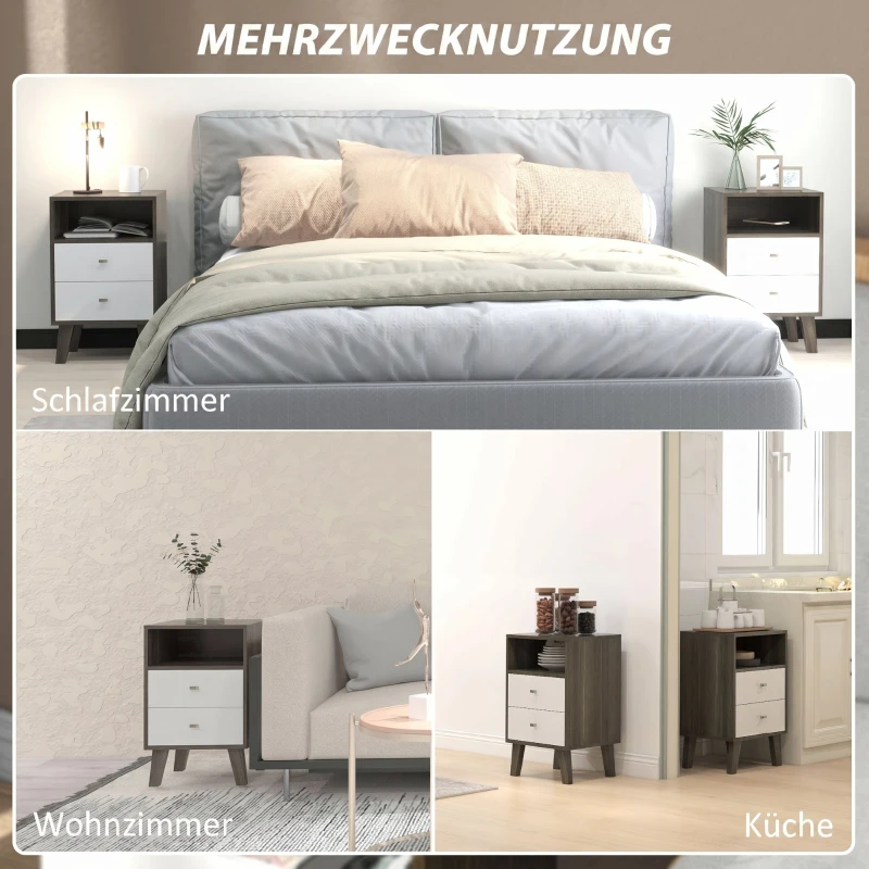HOMCOM Set de 2 noptiere moderne pentru dormitor cu 2 sertare și spațiu deschis, 40x34x64cm, gri