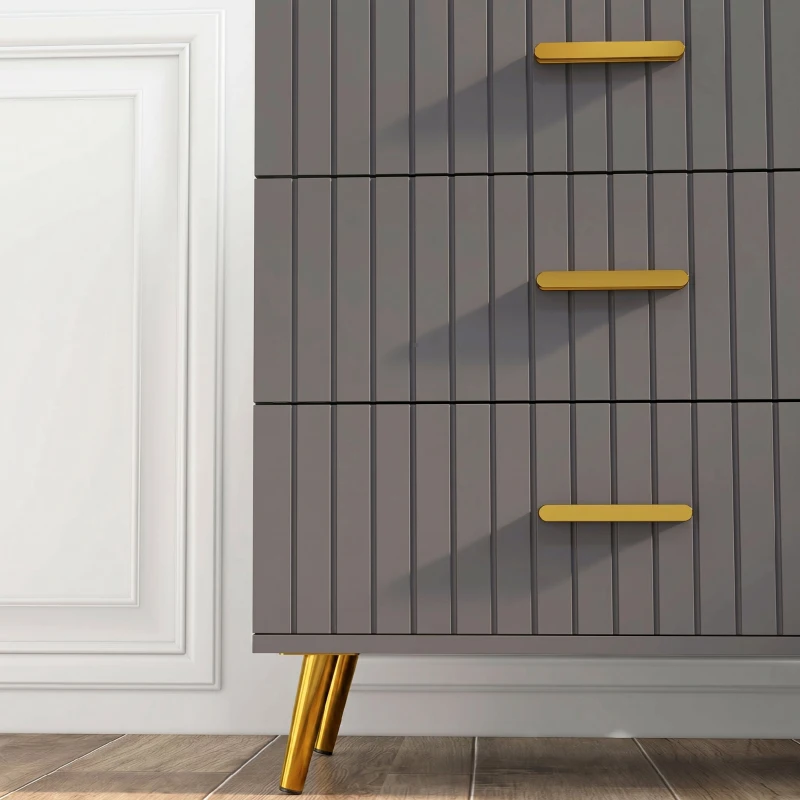 HOMCOM Comodă modernă cu 4 sertare din lemn și aluminiu, 60x40x90 cm, auriu și gri închis