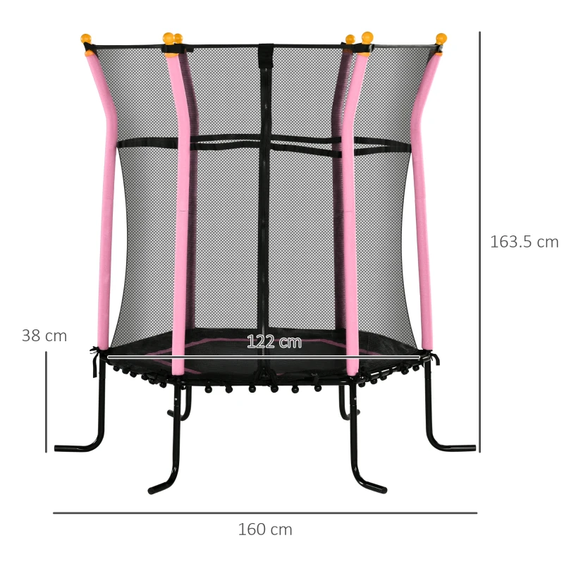 HOMCOM Kids Trampoline Mini Bouncer with Enclosure Safety Net For Ages 3-6 Years - Pink
