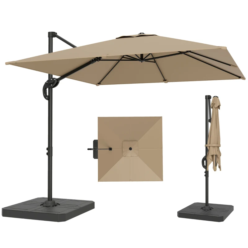 Outsunny Parasol déporté carré parasol de jardin extérieur pied et dalles de lestage mât aluminium protection UV50+2,4x2,4m kaki