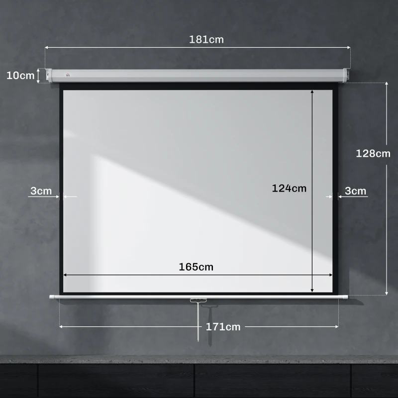 HOMCOM Écran de projection de 84 pouces, écran vidéoprojecteur, 4:3 4K HD, fixation mur ou plafond, 181l x 8P x 138H cm, blanc