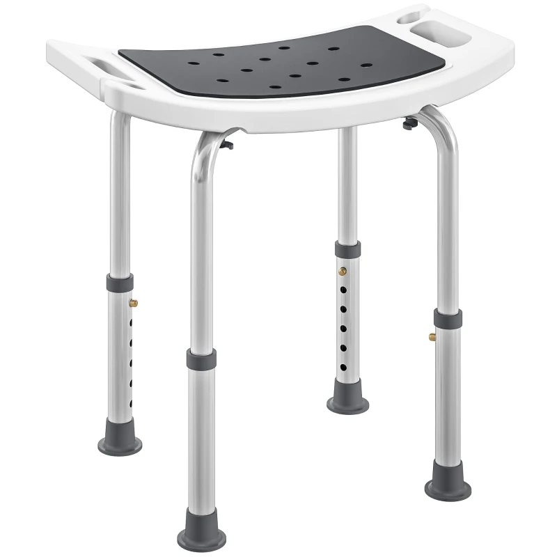 HOMCOM Scaun de Duș din Aluminiu și Plastic Antialunecare, Înălțime Reglabilă 6 Niveluri 39-52cm, Gri