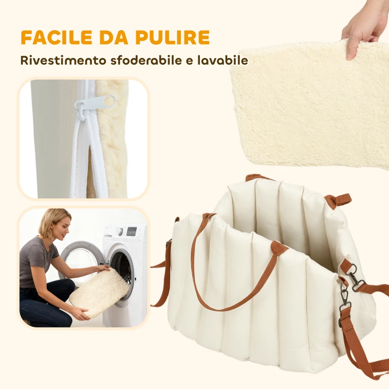 PawHut Seggiolino Auto per Cani Piccoli con Guinzaglio e Base Antiscivolo, Convertibile in Borsa per Animali, Crema