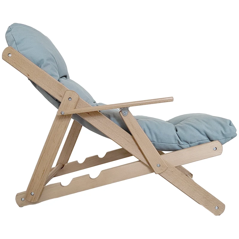 HOMCOM Fauteuil Chaise de Salon Pliable et inclinable en Bois Fauteuil Relax Confortable avec Coussin capitonné épais