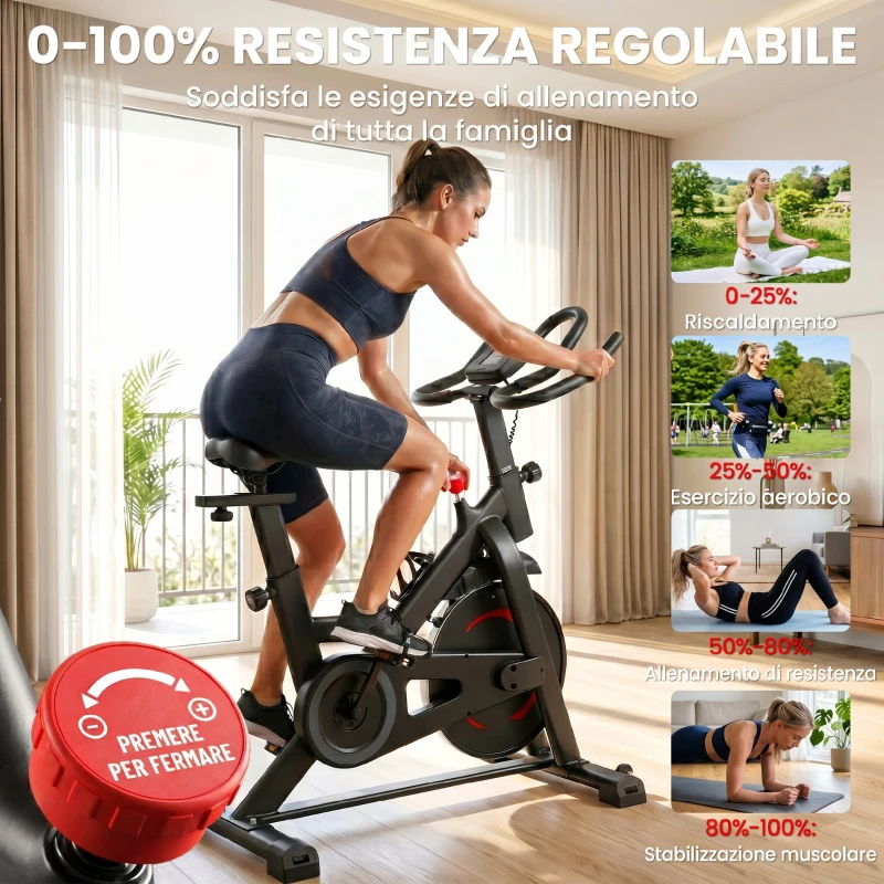 SPORTNOW Cyclette da Casa con Resistenza Magnetica, Display LCD, Porta Telefono e Portaborraccia, 111,5x52,5x114,5 cm, Nero