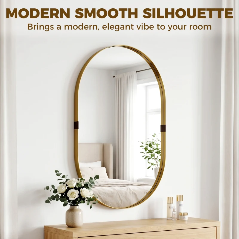 HOMCOM Wall Mirror, Bathroom Mirror with Elevated Aluminium Alloy Frame, 60 x 90 cm, Gold Tone