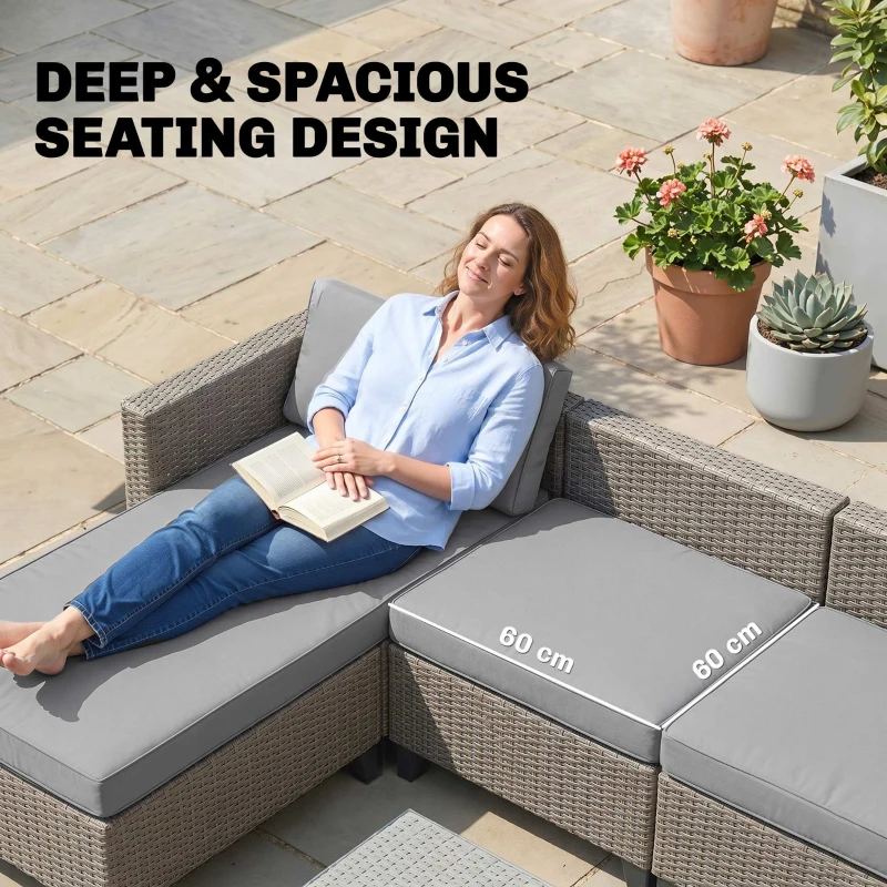 Outsunny 5-Piece Rattan Patio Furniture Set with Corner Sofa, Footstools, Coffee Table, for Poolside, Brown