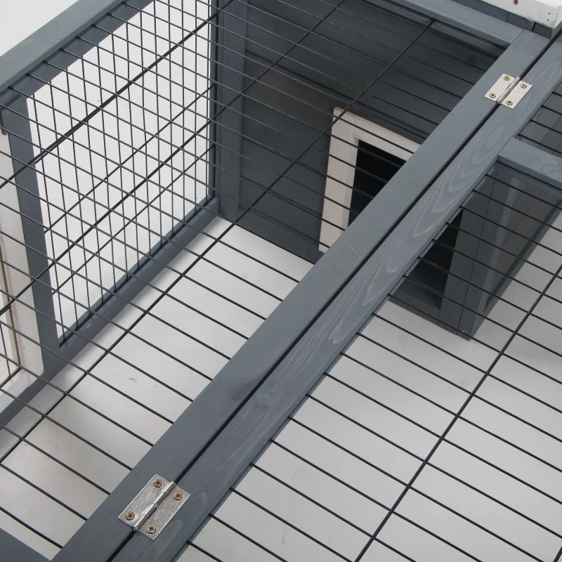 PawHut Rabbit Hutch Outdoor, Guinea Pig House, Bunny Run Cage with Openable Top for 1-2 Rabbits, 123 x 120 x 52cm, Grey