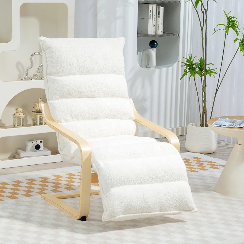 HOMCOM Loungefauteuil van berkenhout, gestoffeerde stoel, verstelbare voetensteun, Wit(m-10)