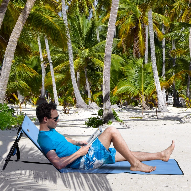 Outsunny Lot de 2 tapis de plage rembourré dossier inclinable multi-positions sangle de transport inclus acier polyester bleu