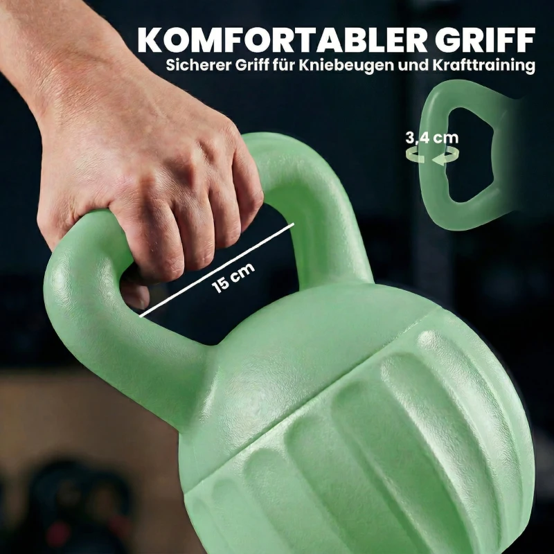 SPORTNOW Kettlebell Kugelhantel 6 kg Gewicht-Hantel mit Sand befüllt für Anfänger Zuhause Krafttraining 21 x 21 x 27 cm Grün