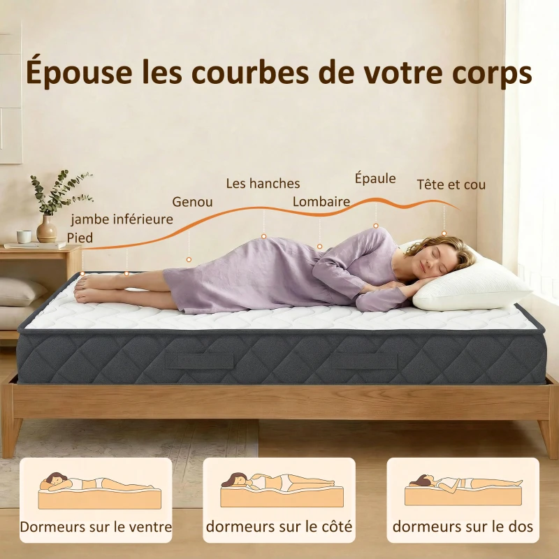 HOMCOM Matelas 90x190cm, matelas 1 personnes, mousse à mémoire de forme, 20cm d'épaisseur, certifié Oeko-Tex, fermeté moyenne
