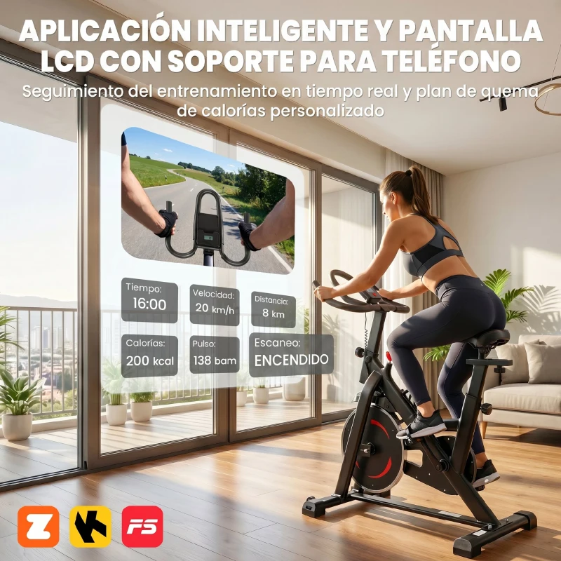 SPORTNOW Bicicleta Estática en Casa con App Resistencia Magnética Regulable Pantalla LCD Asiento y Manillar Ajustables Ruedas