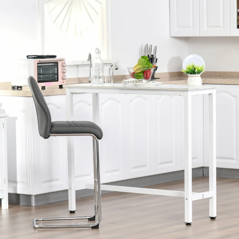 HOMCOM Mesa de Bar Mesa Alta com Bancada de Efeito Marmorizado e Pés de Metal Estilo Moderna para Cozinha Bistro Cafeteria 120x40x100cm Branco