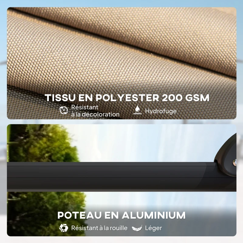 Outsunny Parasol déporté carré parasol de jardin extérieur pied et dalles de lestage mât aluminium protection UV50+2,4x2,4m kaki