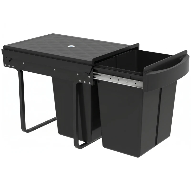 HOMCOM Pull Out Bin, Kitchen Under Sink Bin with 2 Removable Compartments, Smooth Glide, Black