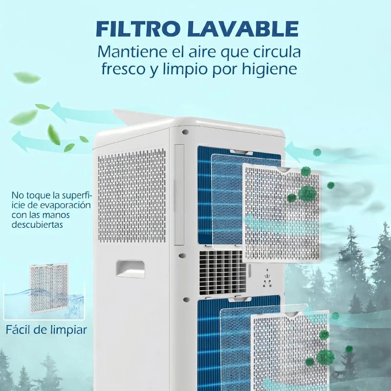 HOMCOM Aire Acondicionado Portátil 12000 BTU 5 en 1 Enfriamiento Deshumidificador Ventilador Temporizador para 35 m² Blanco