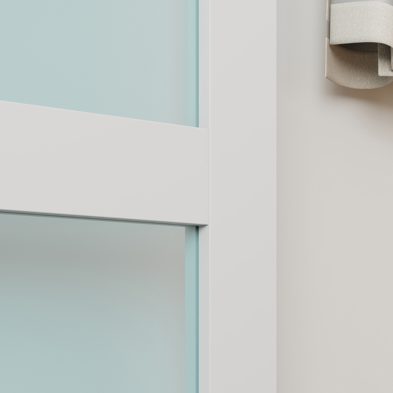 HOMCOM Porta de Correr com Ferragens 91x213 cm Porta de Correr Interior de MDF e Vidro Fosco com Rolo Trilho Guia de Chão Branco