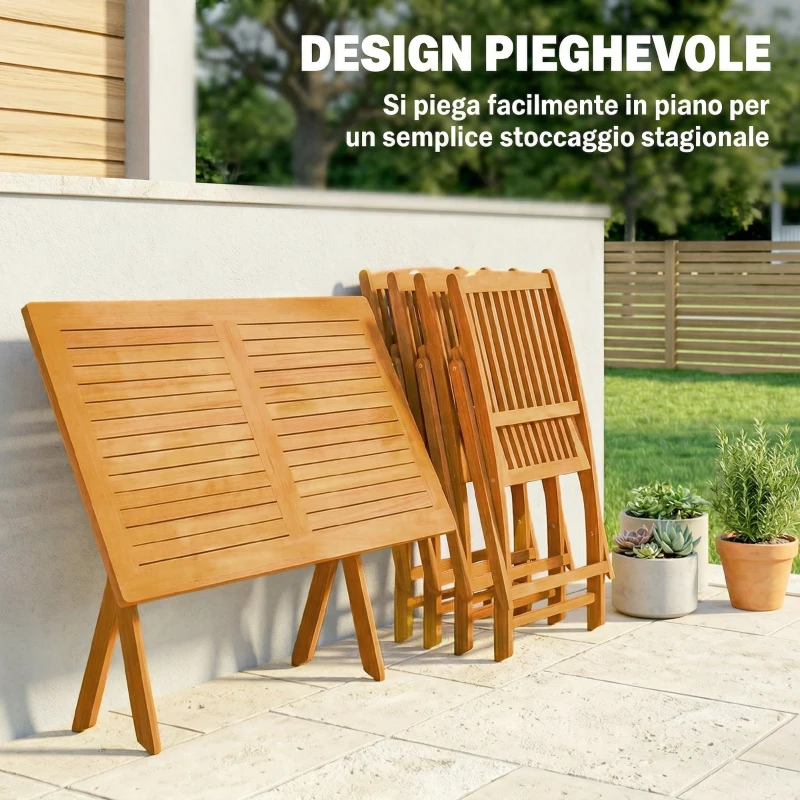 Outsunny Set da Pranzo da Giardino 5 Pezzi, Tavolo e 4 Sedie Pieghevoli