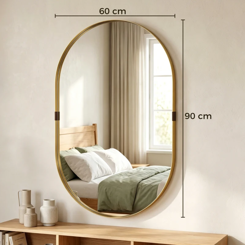 HOMCOM Wall Mirror, Bathroom Mirror with Elevated Aluminium Alloy Frame, 60 x 90 cm, Gold Tone