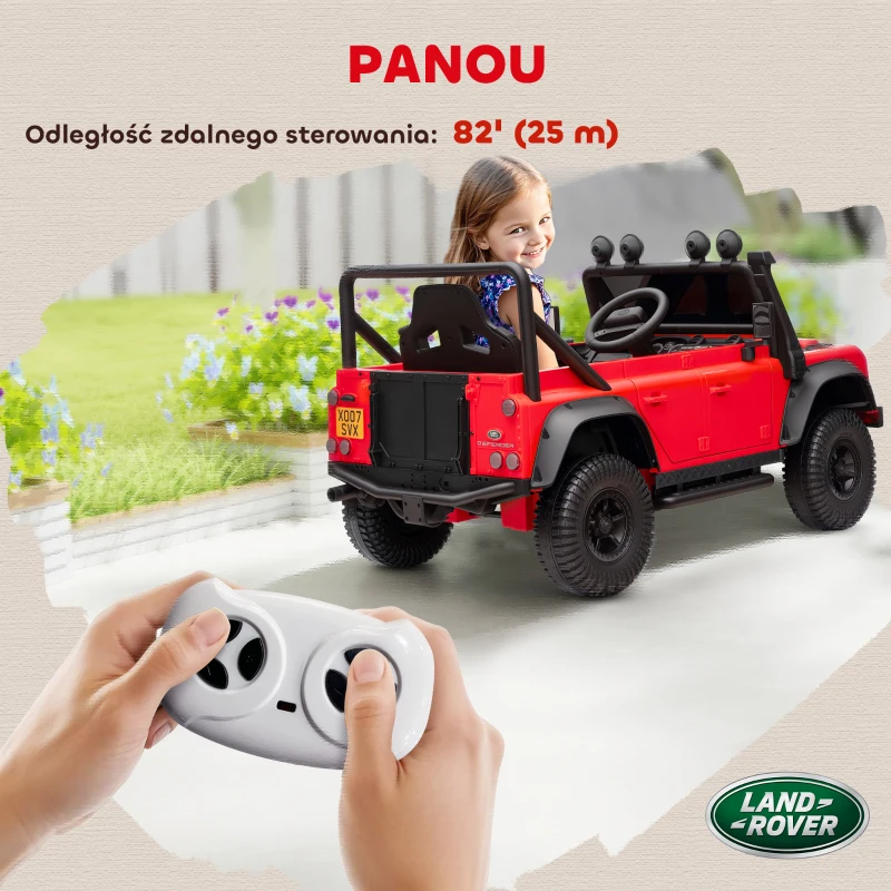 AIYAPLAY Mașină Electrică pentru Copii 3-5 Ani Land Rover Oficială 12V cu Telecomandă, Suspensii, Lumini LED, Roșie