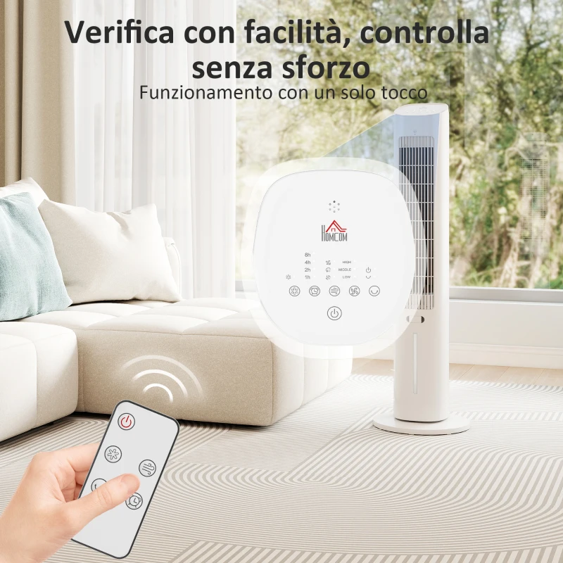 HOMCOM Raffrescatore d'Aria 3-in-1, Torre, Serbatoio 3 Litri, Portatile, Bianco.