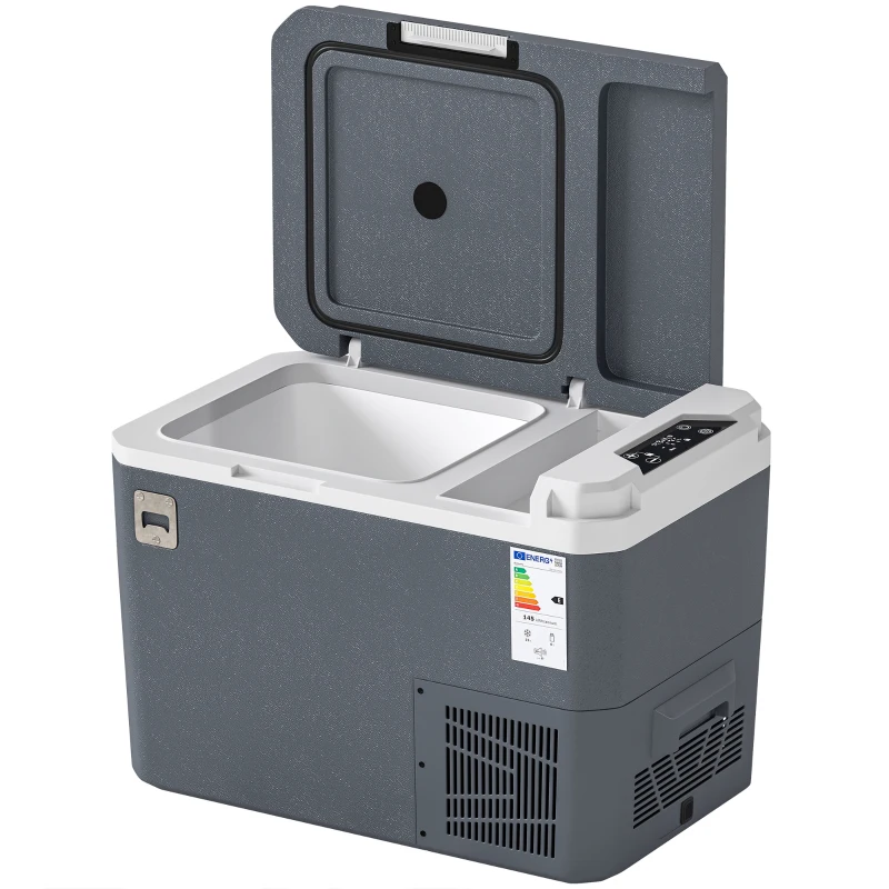 Outsunny Glacière Électrique Voiture 25L, Contrôle via Application, Modes MAX & ECO, 12V/240V, -20 à 20 °C, 58x33x38,3cm, Gris