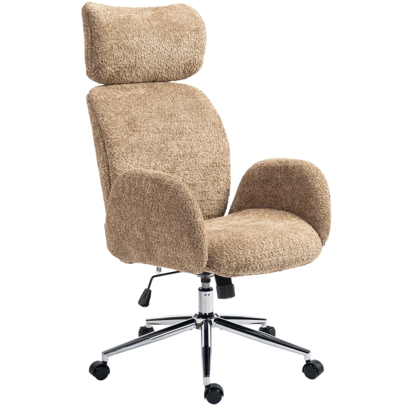 HOMCOM Scaun de birou cu tetieră reglabilă, scaun ergonomic pentru birou, funcție de înclinare, reglabil pe înălțime, Braun