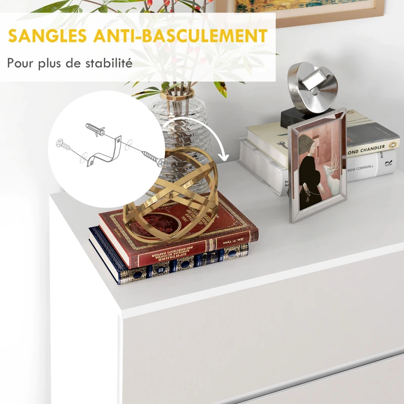 HOMCOM Commode 4 tiroirs meuble de rangement sans poignées design minimaliste 60 x 40 x 80 cm blanc