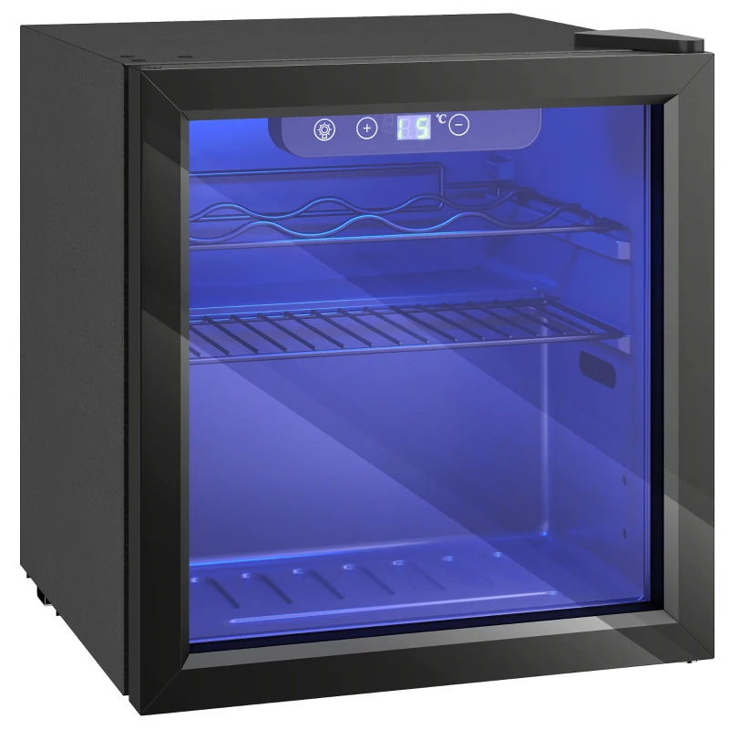 HOMCOM Cave à vin 12 bouteilles 36L, réfrigérateur à vin et boissons avec température réglable 4-16 °C, porte réversible, noir