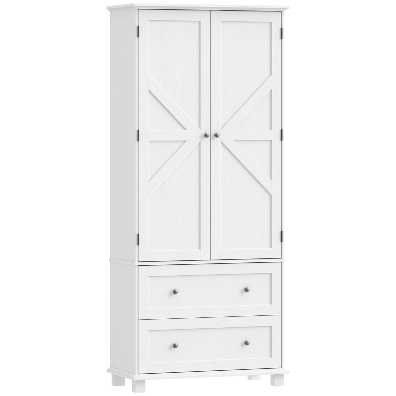 HOMCOM Armadio Alta da Cucina con 2 Porte, 2 Cassetti e Ripiani Regolabili, 80x39,5x184,5 cm, Bianco