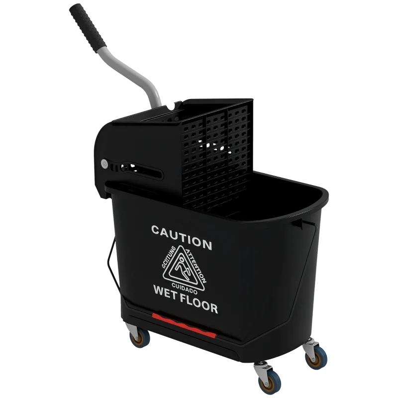 HOMCOM 20L Compact Mop Bucket on Wheels, with Water Separation Panel - Black