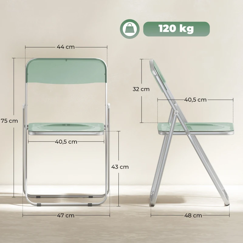 HOMCOM Set de 4 Sillas Plegables de Acrílico, Sillas Transparentes, Verde
