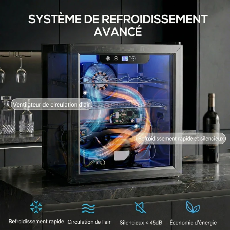 HOMCOM Cave à vin 12 bouteilles 36L, réfrigérateur à vin et boissons avec température réglable 4-16 °C, porte réversible, noir