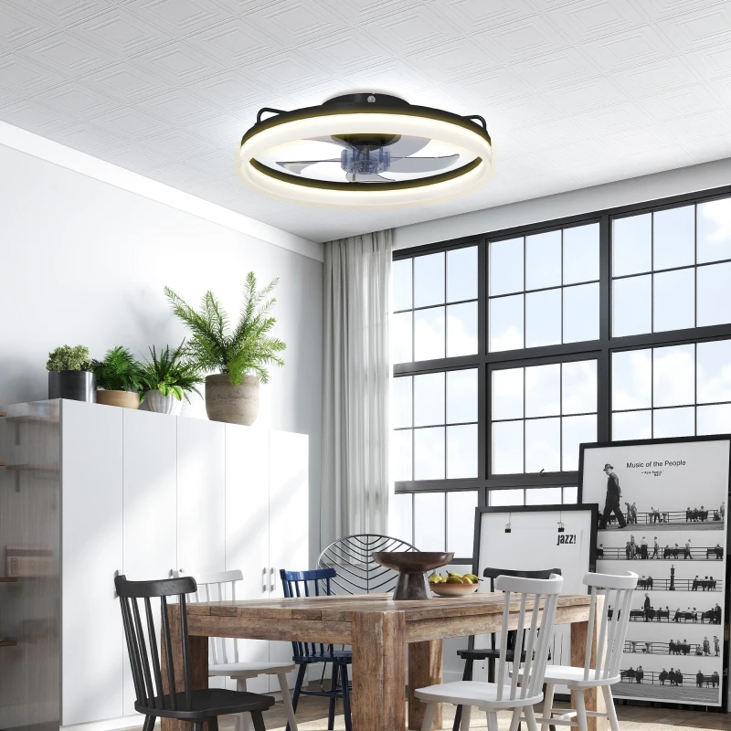 HOMCOM Ventilador de Techo con Luz LED 40 W Motor DC Reversible Mando a Distancia 6 Velocidades 3 Colores Temporizador Negro