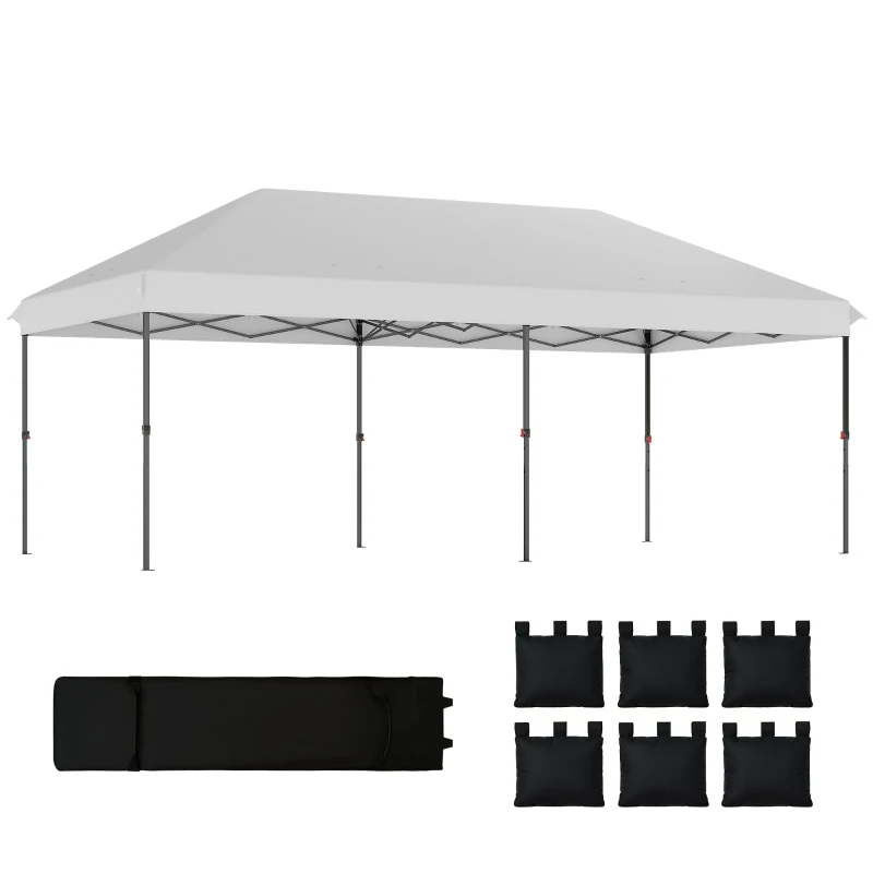 Outsunny Tenda Dobrável 6x3 m Pop-up Altura Ajustável 3 Níveis UPF50+ Fecho Central Sacos de Areia Bolsa com Rodas Prateado