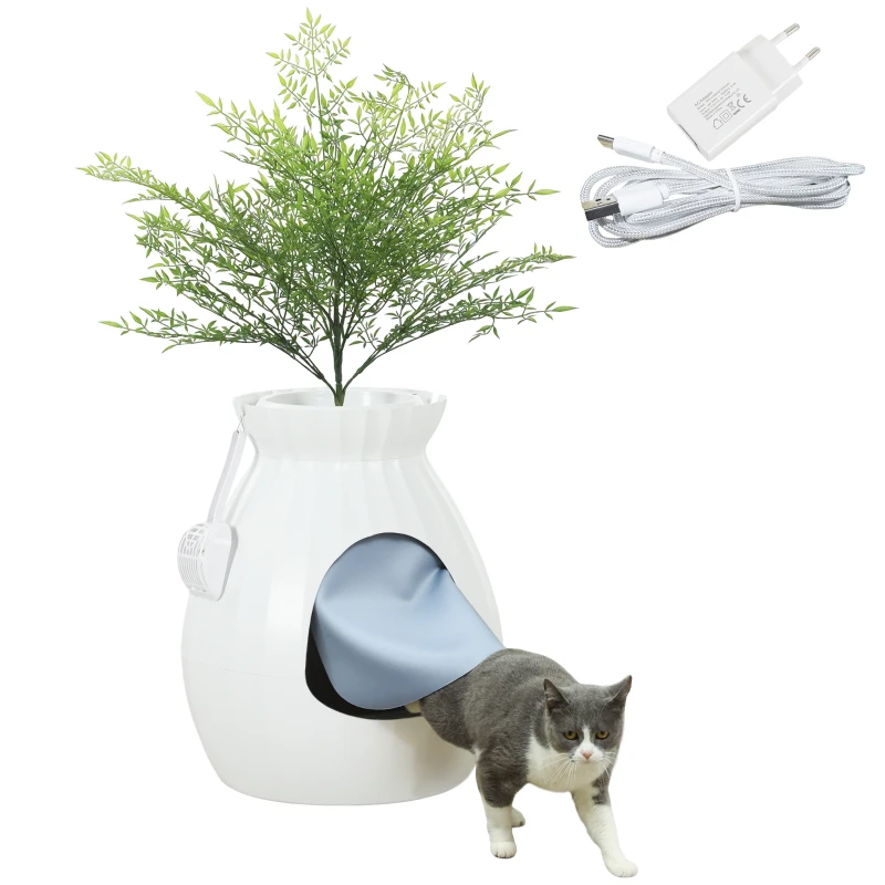 PawHut Lettiera per Gatti Antiodore a forma di Vaso con Paletta, in ABS e Acciaio Inox, 50x48.5x58.7 cm, Bianco