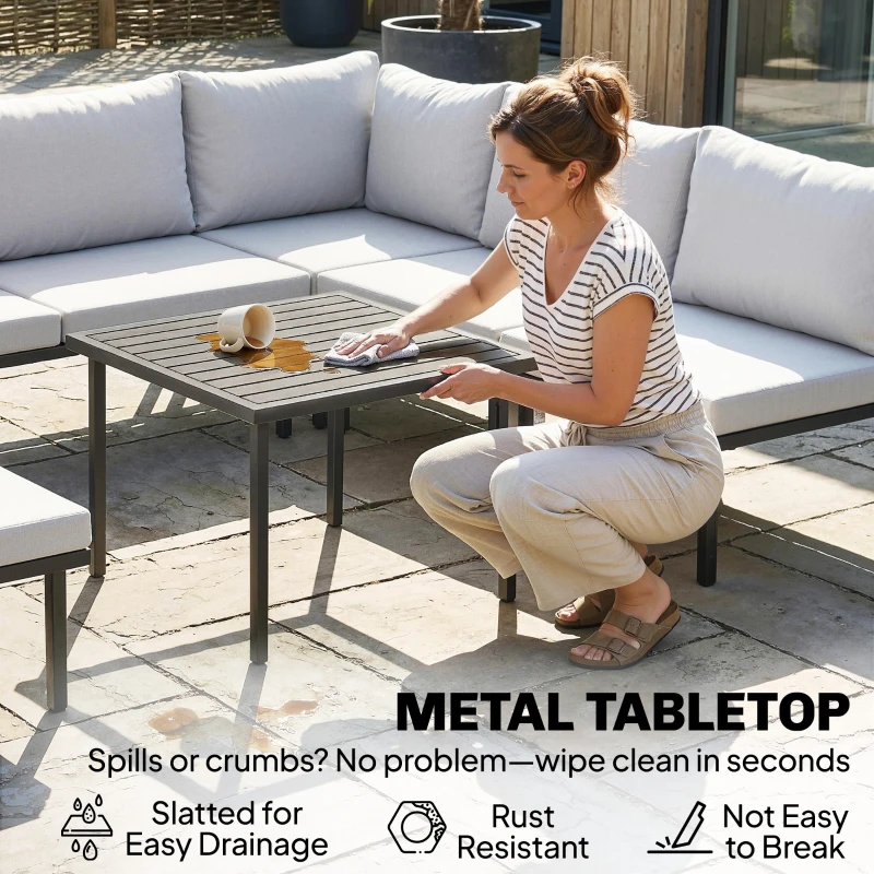 Outsunny Lounge Gartenmöbel Set 5-6 Personen Gartenlounge Set mit 2 Sitzer Gartensofa 2 Stühle Eckstuhl Lamell-Tisch Fußhocker